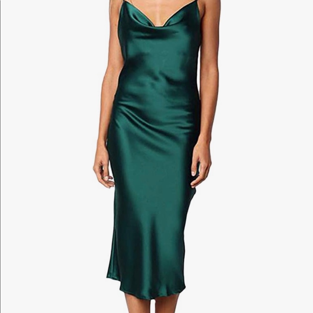 Satin Midi Cowl Neck Dress